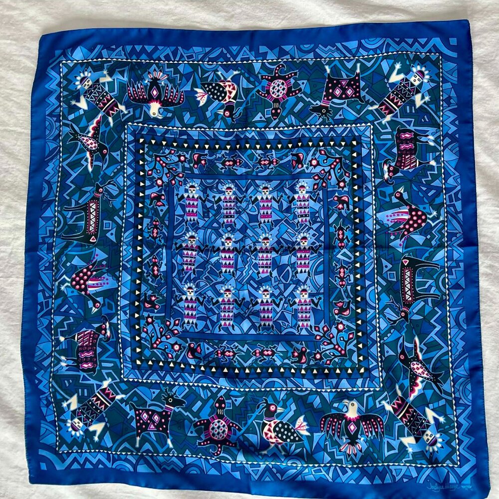 Vintage Jocelyne Mange Magenta Collection Indigenous Art Carré Scarf – 31"